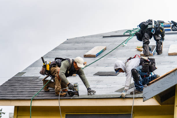 Professional Gutter Installation technician working in Brookfield, MA